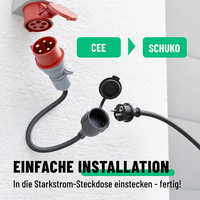 Câble d'extension de camping 0,5 m 400 V 16 A avec fiche 5 broches vers 3 prises Schuko 230 V, adaptateur CEE, distributeur de courant élevé