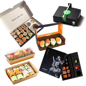 Cardboard food takeout square containers carry out packaging packing roll nori restaurant togo sushi box with pla window