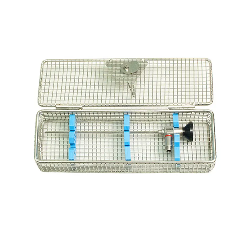 Caixa de esterilização em liga de alumínio para laparoscópio e bandeja para instrumentos cirúrgicos em aço inoxidável