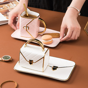 Luxury Design Handbag Shape 310ml Ceramics <b>Mug</b> Nordic <b>Mugs</b> Ceramic Coffee Cup and Saucer Coffee <b>Mugs</b> Set With <b>Gold</b> Spoon - Product Image 1