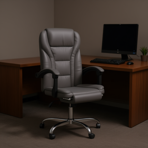 <b>Grey</b> Faux Leather <b>Office</b> <b>Chair</b> With Chrome Base Reclining Executive Swivel <b>Chair</b> For <b>Office</b> Use - Product Image 2