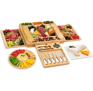 Plateaux en bois décoratifs, plateau de service moderne pour la cuisine, planche à charcuterie rustique artisanale, bols en céramique, couverts - Product Image 1