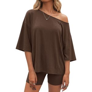 Fisoew Ensemble de détente 2 pièces pour femme, t-shirt oversize assorti et short de motard, tenue décontractée et respirante pour l'été - Product Image 1