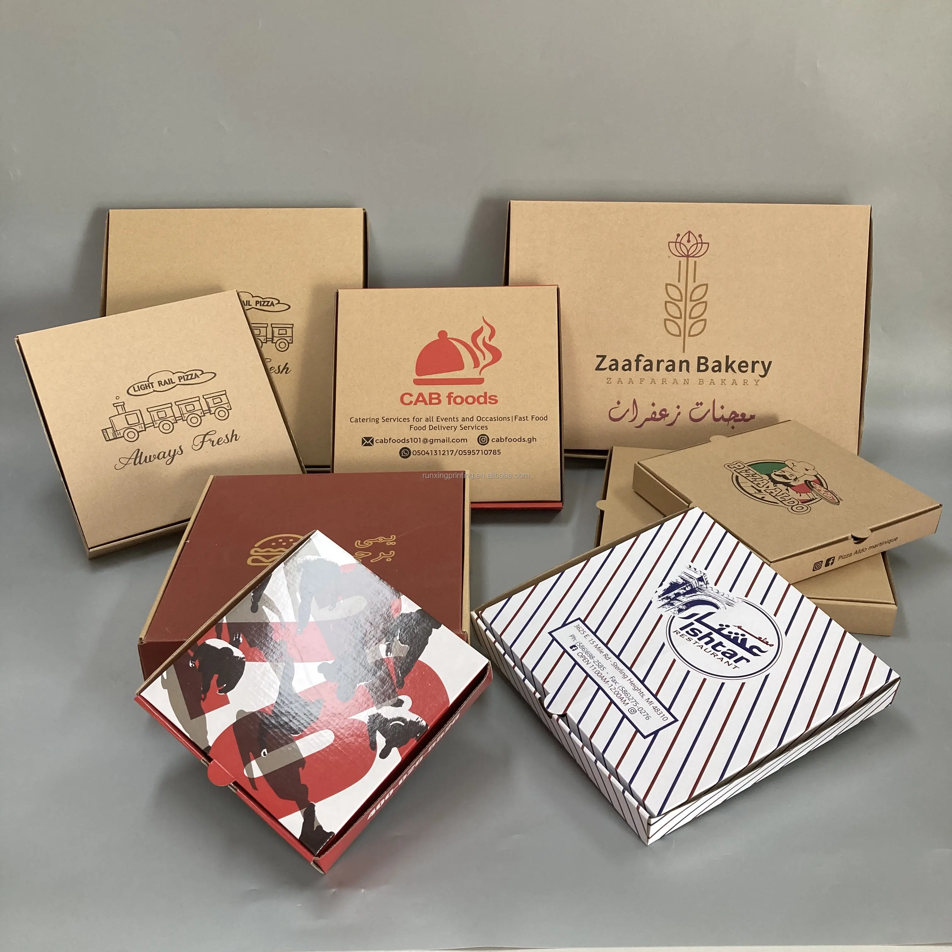 Caja de pizza personalizada de cartón, cartón blanco, logo personalizado, venta al por mayor