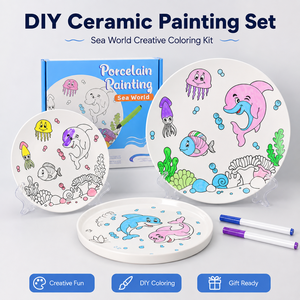 Peignez votre propre tasse à café en céramique et assiette DIY, personnalisables, peintes à la main, non peintes, pour enfants, artisanat, OEM, ODM, vente en gros - Product Image 1