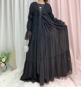 Robe maxi en mousseline de soie à manches longues, design élégant et doux, vêtements islamiques pour filles, abaya ouverte pour femmes musulmanes 2022 - Product Image 4