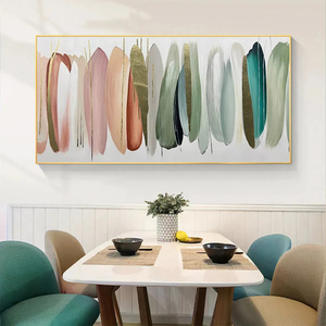 Peinture à l'huile abstraite « Souffles d'automne » rose, verte et dorée, art mural horizontal sur toile, décoration moderne, peinture <span class=keywords><strong>murale</strong></span> texturée 3D - Product Image 2