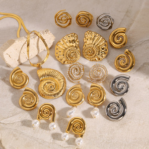 ชุดเครื่องประดับแฟชั่นรูปทรงเปลือกหอย สแตนเลส ประดับมุก ต่างหู สร้อยคอ แหวน ดีไซน์เรขาคณิต เหมาะสำหรับงานปาร์ตี้ - Product Image 2