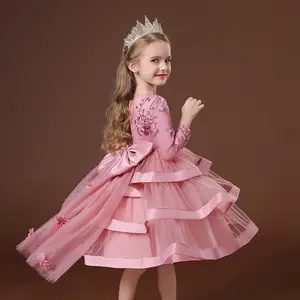 Mädchen Prinzessin Stickerei Baby o Hals Hochzeit Weihnachts feier Tutu Kleid Teenager Kinder Kinder Elegante Vestidos für 3-12 Jahre