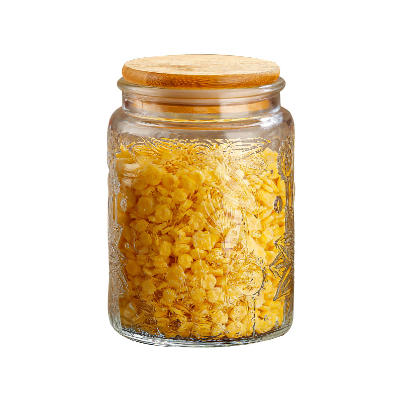 500ml Amazon hot sale Embossed storage glass jar with lid