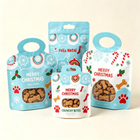 Sachets refermables en aluminium rouge imprimé en plastique de qualité alimentaire, avec fermeture éclair, pour cadeaux de Noël, biscuits, ou aliments pour chiens