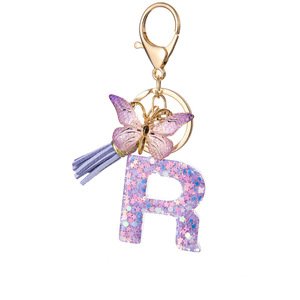 Porte-clés LED en cuivre avec 26 lettres anglaises, pompons étoiles violets, motif de poupée, fonction de sécurité pour les sacs des étudiantes, pendentifs - Product Image 5
