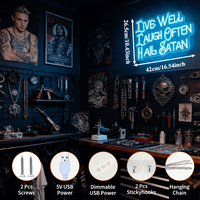 Neonawall Enseigne néon personnalisée OEM ODM Live Well Laugh Often Hail Satan, enseigne néon LED bleu glace pour Chambre, Bar, Salle de sport, Salle de jeux, Bureau