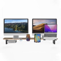 Support d'écran réglable en bois avec rangement, rehausseur de bureau pour ordinateur avec étagères, usage commercial, emballage personnalisé