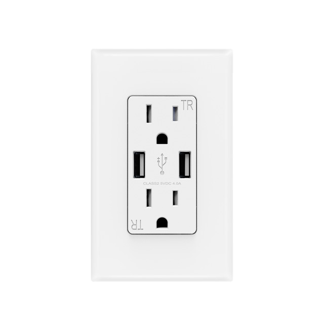 ELEGRP US Stock 15A TR Power Outlet Fast Charging USB-A Port FCC 4.0A 5V Usb Wall Socket 20w Wall Plug