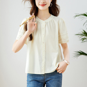 Chemisier en dentelle à col rond et manches courtes, Nouvelle collection été 2026, Style doux et chic - Product Image 4