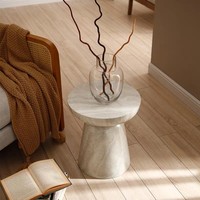 Table d'appoint moderne ModHomi en fibre de verre, aspect travertin, table basse ronde minimaliste en forme de champignon pour salon