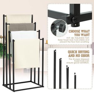 Porte-serviettes à 4 niveaux 96CM pour salle de bain Porte-couvertures en métal autoportant pour l'extérieur de la chambre à coucher Séchoir à serviettes - Product Image 4