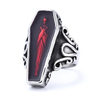 Bague Cercueil Portrait Vampire Vintage en Acier Inoxydable pour Hommes - Bijoux Gothiques en Acier Inoxydable
