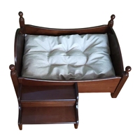Lit pour animaux de compagnie en bois, style lit à baldaquin princesse, avec escalier décoratif pour chiens et chats, en placage de noyer rouge vintage multicouche, pour salon