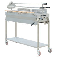 CosBao EB-W02 Barbecue commercial en acier inoxydable à charbon de bois avec chariot motorisé, sécurité anti-flamme, hauteur réglable - Barbecue d'extérieur style Chypre