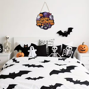 Gelukkige Halloween Ronde Houten Deurhanger Spook Pompoen Zwarte Kat Spinnenweb Spookachtige Voordeur Wanddecoratie Huisdecoratie Cadeau - Product Image 1
