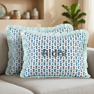 Housse de coussin lombaire à volants bleu aqua 20x26, imprimé floral en coton fait main, personnalisable, lavable en machine, décoration western - Product Image 3