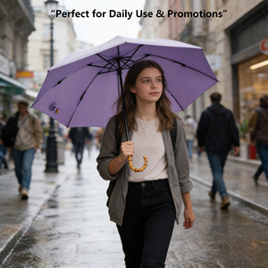 Parapluie de voyage manuel à trois plis avec poignée en bambou J, protection UV, coffret cadeau de luxe pour cadeaux d'affaires - Product Image 5