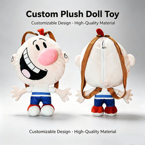 Sac à dos en peluche personnalisé avec personnage de dessin animé, caractéristiques faciales brodées, tissu à poils courts, pour usage quotidien, destiné aux importateurs de jouets, OEM ODM - Product Image 1