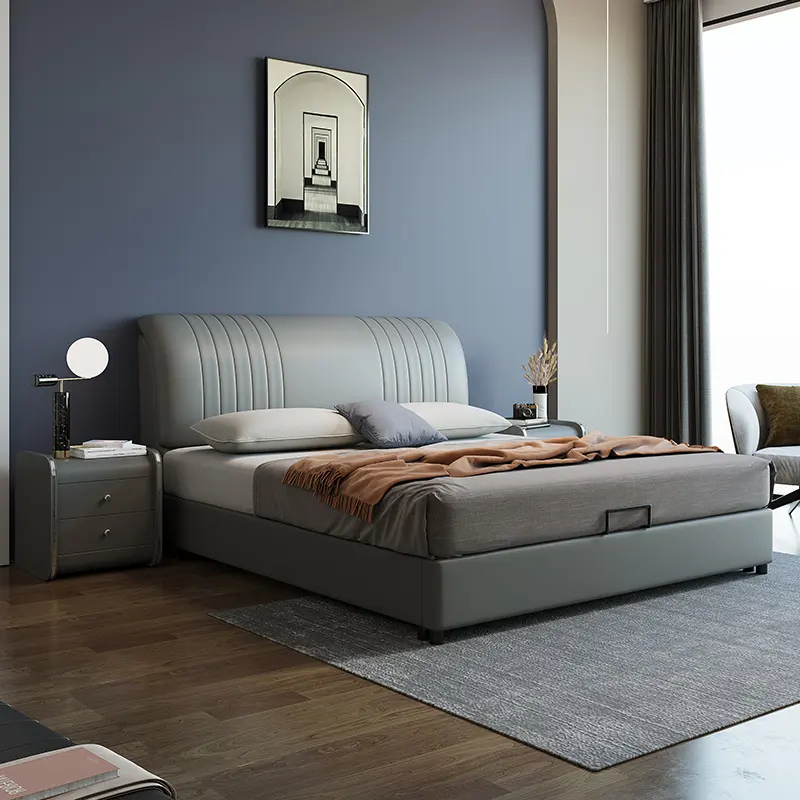 HANYEE Set Furniture Kamar Tidur, Tempat Tidur Kulit Berlapis Kain Premium untuk Desainer Kembar Terbaru