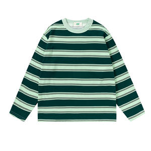 เสื้อยืดผู้ชายลายทาง แขนยาว คอกลม ผ้าคอตตอน 280gsm รุ่น UN201 OEM CUSTOM สไตล์วินเทจ - Product Image 4