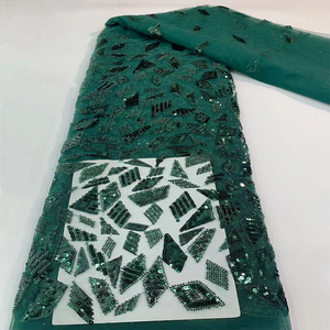 Gaun Pengantin Afrika Payet Kristal Berwarna Berkilau Indah dan Halus Kain Gaun Prom Bordir Jala Renda - Product Image 4