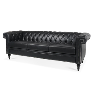 Sofá Chesterfield de Cuero Genuino Negro Vintage, con Mechones, de Lujo, para Sala de Estar, Juego de 3 Plazas, Convertible, Muebles para Vestíbulo de Hotel - Product Image 6