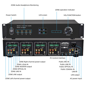 Amplificateur <span class=keywords><strong>audio</strong></span> stéréo commercial 16 canaux 4 zones, amplificateur <span class=keywords><strong>mural</strong></span> de classe D avec micro sans fil, contrôle BT/AirPlay <span class=keywords><strong>pour</strong></span> multi-pièces - Product Image 2