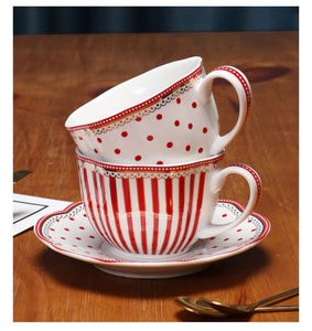 ชุดกาแฟและชาเซรามิกสไตล์ยุโรปสีแดงดำ 15 ชิ้น ขายดี - Product Image 4