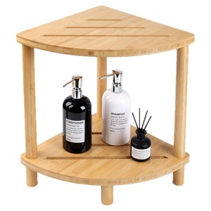 Tabouret de douche en bambou Jinyage Home Furnishings 41x30x39cm, banc d'angle à deux niveaux avec rangement pour salle de bain - Product Image 3