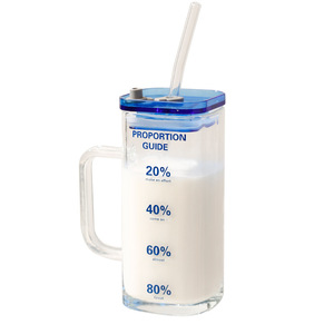 Gobelet d'été domestique en verre transparent avec graduations, pour boissons glacées, avec paille et couvercle, tasse à café - Product Image 6