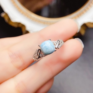 Anillo de Larimar Natural, Plata de Ley 925, Piedra Azul Caribeña, Joyería con Diseño de Olas Oceánicas para Mujer, Cristal Curativo al por Mayor - Product Image 3