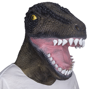 Maschera in lattice di dinosauro T-Rex <span class=keywords><strong>a</strong></span> testa intera, marrone scuro, texture realistica squamatosa, occhi gialli, denti bianchi, bocca rosa aperta, morbida e confortevole - Product Image 1