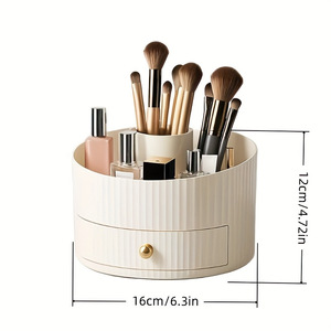 <b>Makeup</b> Organizer With <b>Drawer</b> Plastic Cosmetic Storage Box For Brush And Lipstick Off White And Black - Product Image 3