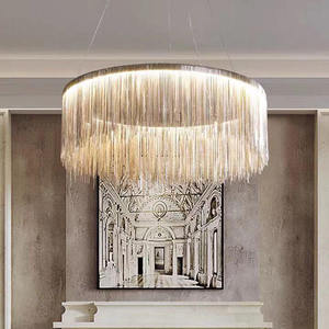 Customization Personality Modern Aluminum silver chain hanging light <b>tassel</b> <b>fringe</b> Chandelier - Product Image 2