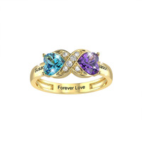 Bague en argent 925 personnalisée à deux tons en forme de cœur avec noms, cadeau d'anniversaire pour elle, petite amie, femme, bijoux