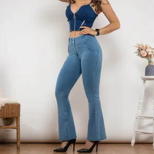 Calças cargo empilhadas personalizadas por atacado plus size, jeans para mulheres, jeans com bolsos longos e alongados, bolsos múltiplos