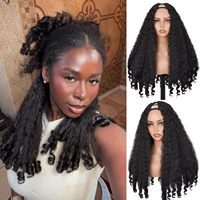 Perruque synthétique Afro bouclée à ondulations rebondissantes, coupe en V, 24 pouces, résistante à la chaleur, avec pointes bouclées, pour femmes noires, en fibre haute température