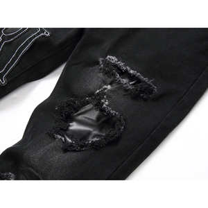 Jeans <span class=keywords><strong>Neri</strong></span> Strappati da <span class=keywords><strong>Uomo</strong></span> RUICHI, Moda Streetwear, Elasticizzati, <span class=keywords><strong>Slim</strong></span> <span class=keywords><strong>Fit</strong></span>, con Ricamo a Lettere - Product Image 5