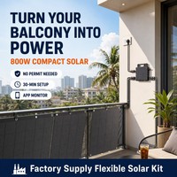 Panneau solaire bifacial flexible à double vitrage 800W ultra-mince portable étanche avec micro-onduleur, installation facile pour balcon