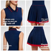 Robe de sport plissée sans manches pour femme, style polo, avec bordure contrastante, pour le tennis et le golf, avec jupe-short anti-exposition thermocollée