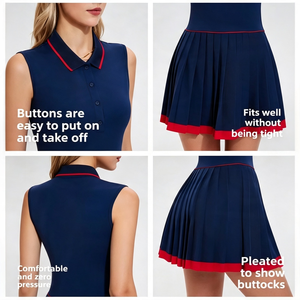 Abito sportivo da donna senza maniche con taglio a <span class=keywords><strong>polo</strong></span>, con finiture a contrasto, termosaldato, plissettato, anti-esposizione, con gonna pantalone integrata, per tennis e golf - Product Image 3