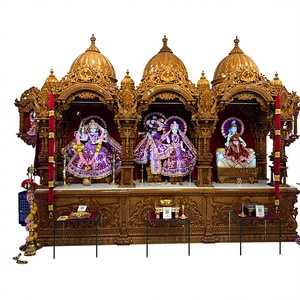 Modern Traditional Marble Look Teak Wood Temple Large Size Laser Cut Om Design Pooja Unit Premium Quality Teak Wood <b>Mandir</b> - Product Image 3