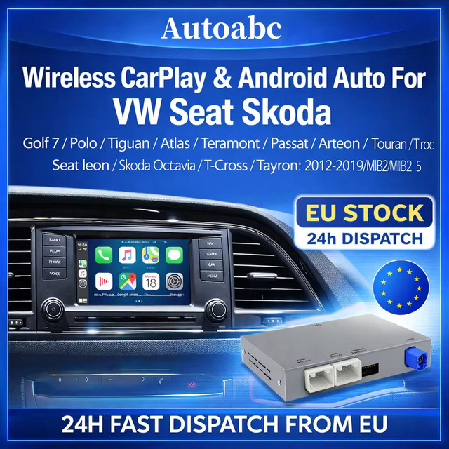 Autoabc Wireless Android Auto Carplay Module Box For Skoda Octavia Polo Golf 7 Passat Arteon Scirocco T-Cross Tiguan MIB MIB2
